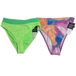 Salt + Cove Bikini Bottoms Bundle XS Ribbed Colorblock Green & Tie Dye New